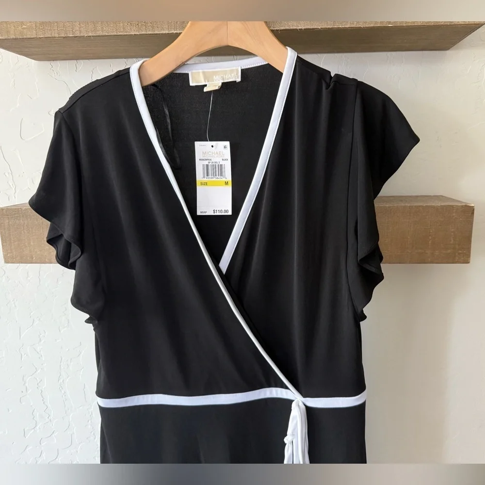 Michael Kors|Black faux Wrap Dress with White Trim,NWT in size medium•••Classic - Picture 3 of 12